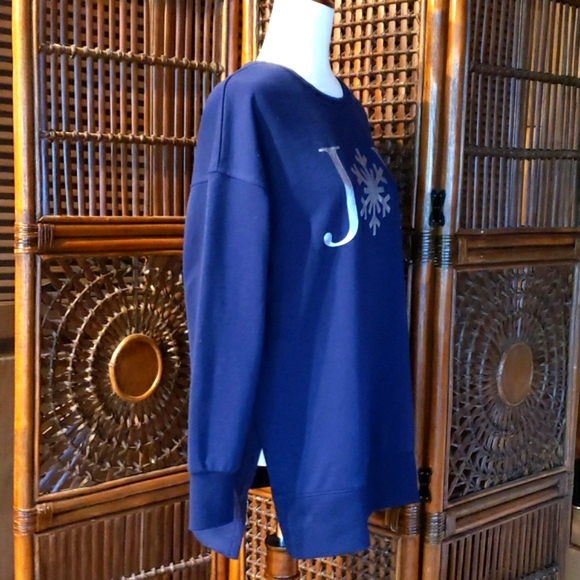 ELLEN TRACY French Terry "JOY" Sweatshirt Navy/Silver Snowflake - Med - EUC - Picture 8 of 14